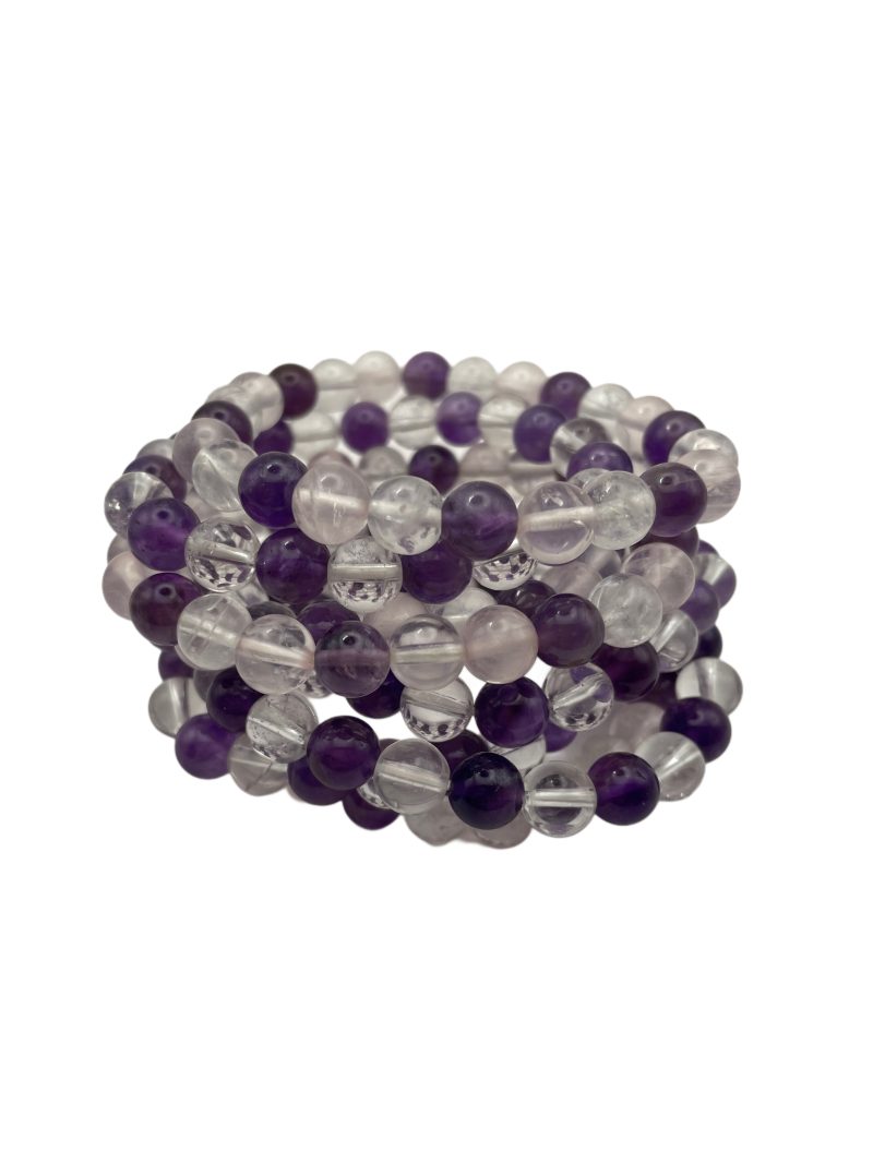 Bergkristal-Amethist kogelarmband 8 mm - Afbeelding 2