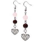 Oorbellen Rozenkwarts & Granaat met Hart – Liefde, Kracht & Elegantie