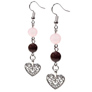 Oorbellen Rozenkwarts & Granaat met Hart – Liefde, Kracht & Elegantie