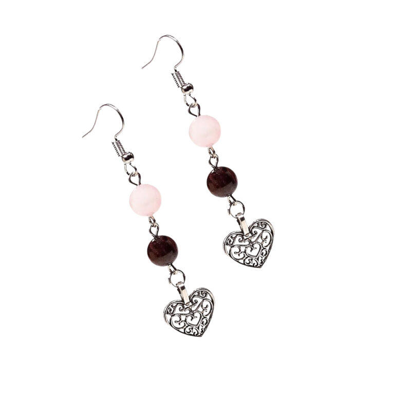 Oorbellen Rozenkwarts & Granaat met Hart – Liefde, Kracht & Elegantie - Afbeelding 2