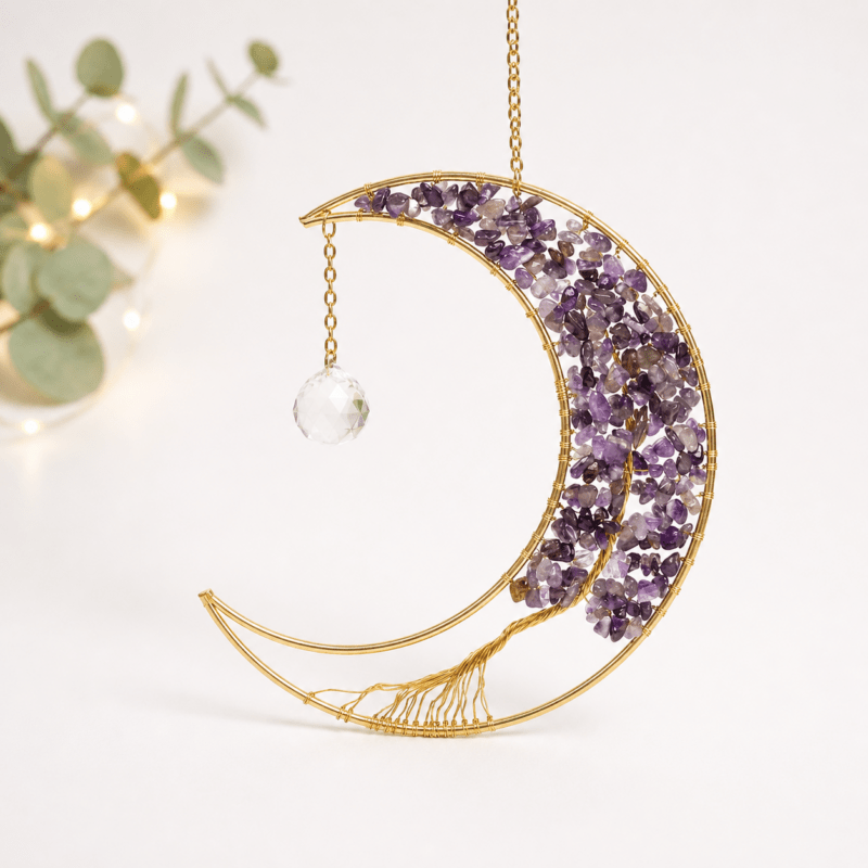 suncatcher amethist maan catcher maan met amethist en levensboom